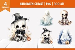 Baby Ghost Skeleton Halloween Watercolor Clipart Sublimation Product Image 1
