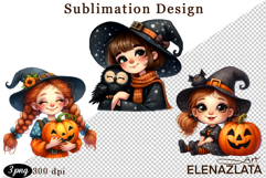 Witch with crow, Halloween Clipart watercolor clipart Product Image 1
