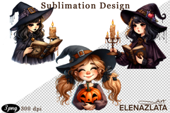 Witch with crow, Halloween Clipart watercolor clipart Product Image 1