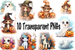Cute Halloween Clipart for Kids Bundle 10 Transparent PNGs Product Image 7