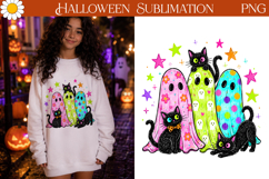 Colorful Ghost Cats PNG | Halloween Sublimation Art Product Image 1