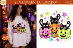 Black Cats Pumpkins PNG | Halloween Sublimation Art Product Image 1
