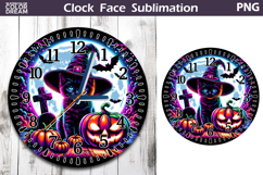 Black Cat Witch Hat Clock Face | Halloween Clock Design Product Image 1