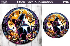 Black Cat Witch Hat Clock Face | Halloween Clock Design Product Image 1