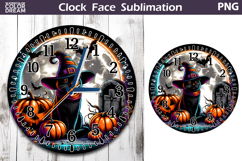 Black Cat Witch Hat Clock Face | Halloween Clock Design Product Image 1