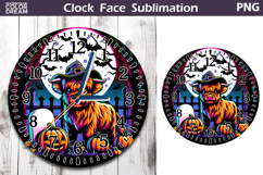 Highland Cow Witch Hat Clock Face | Halloween Clock Design Product Image 1