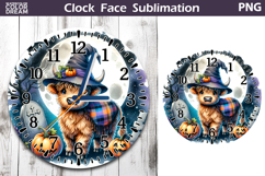 Highland Cow Witch Hat Clock Face | Halloween Clock Design Product Image 1