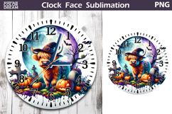 Highland Cow Witch Hat Clock Face | Halloween Clock Design Product Image 1