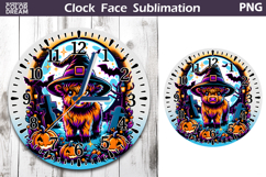 Highland Cow Witch Hat Clock Face | Halloween Clock Design Product Image 1
