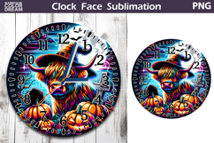 Highland Cow Witch Hat Clock Face | Halloween Clock Design Product Image 1
