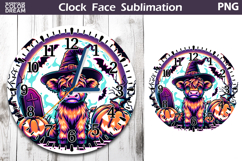 Highland Cow Witch Hat Clock Face | Halloween Clock Design Product Image 1