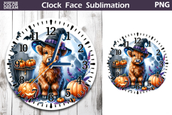 Highland Cow Witch Hat Clock Face | Halloween Clock Design Product Image 1