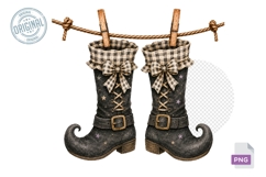 Halloween Clothes Line Clipart, Watercolor Clothesline Clip Product Image 1