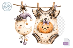 Halloween Clothes Line Clipart, Watercolor Clothesline Clip Product Image 1
