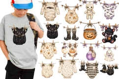 Halloween Clothes Line Clipart, Watercolor Clothesline Product Image 1