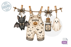 Halloween Clothes Line Clipart, Watercolor Clothesline Clip Product Image 1