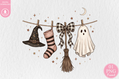 Halloween Clothesline Sublimation, Witch Hat &amp; Ghost PNG Product Image 1