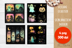 Vintage Halloween Square Coaster, Boo Ghost pig Product Image 1