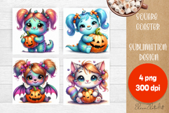 Halloween coaster, cute monster coaster, square coaster Product Image 1