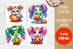 Halloween coaster, cute monster coaster, square coaster Product Image 1
