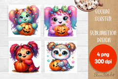 Halloween coaster, cute monster coaster, square coaster Product Image 1