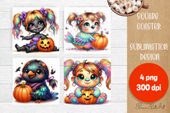 Halloween coaster, cute monster coaster, square coaster Product Image 1
