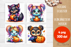 Halloween coaster, cute monster coaster, square coaster Product Image 1