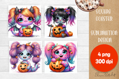 Halloween coaster, cute monster coaster, square coaster Product Image 1