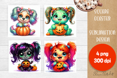 Halloween coaster, cute monster coaster, square coaster Product Image 1