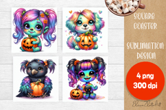Halloween coaster, cute monster coaster, square coaster Product Image 1