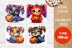 Halloween coaster, cute monster coaster, square coaster Product Image 1