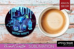 Neon Halloween Round Coaster - Cocktail Coaster Sublimation Product Image 1