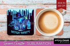 Neon Halloween Square Coaster - Cocktail Coaster Sublimation Product Image 1