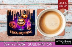 Neon Halloween Square Coaster - Cocktail Coaster Sublimation Product Image 1