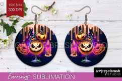Neon Halloween Round Earrings, Cocktail Earrings Sublimation Product Image 1