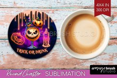 Neon Halloween Round Coaster - Cocktail Coaster Sublimation Product Image 1
