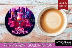 Neon Halloween Round Coaster - Cocktail Coaster Sublimation Product Image 1