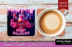 Neon Halloween Square Coaster - Cocktail Coaster Sublimation Product Image 1