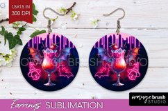 Neon Halloween Round Earrings, Cocktail Earrings Sublimation Product Image 1