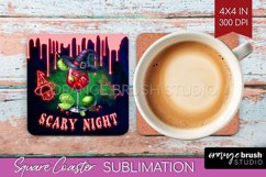 Neon Halloween Square Coaster - Cocktail Coaster Sublimation Product Image 1