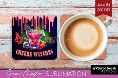 Neon Halloween Square Coaster - Cocktail Coaster Sublimation Product Image 1