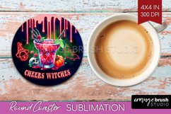 Neon Halloween Round Coaster - Cocktail Coaster Sublimation Product Image 1