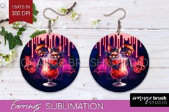 Neon Halloween Round Earrings, Cocktail Earrings Sublimation Product Image 1
