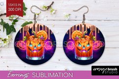 Neon Halloween Round Earrings, Cocktail Earrings Sublimation Product Image 1