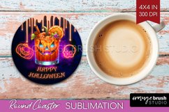 Neon Halloween Round Coaster - Cocktail Coaster Sublimation Product Image 1