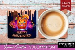Neon Halloween Square Coaster - Cocktail Coaster Sublimation Product Image 1