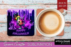 Neon Halloween Square Coaster - Cocktail Coaster Sublimation Product Image 1