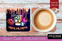 Neon Halloween Square Coaster - Cocktail Coaster Sublimation Product Image 1
