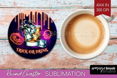 Neon Halloween Round Coaster - Cocktail Coaster Sublimation Product Image 1