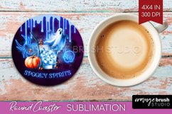 Neon Halloween Round Coaster - Cocktail Coaster Sublimation Product Image 1